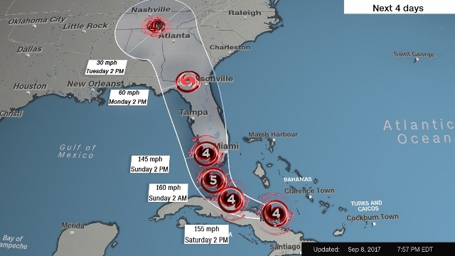 ハリケーン「イルマ」が再びカテゴリー５に強まる予測